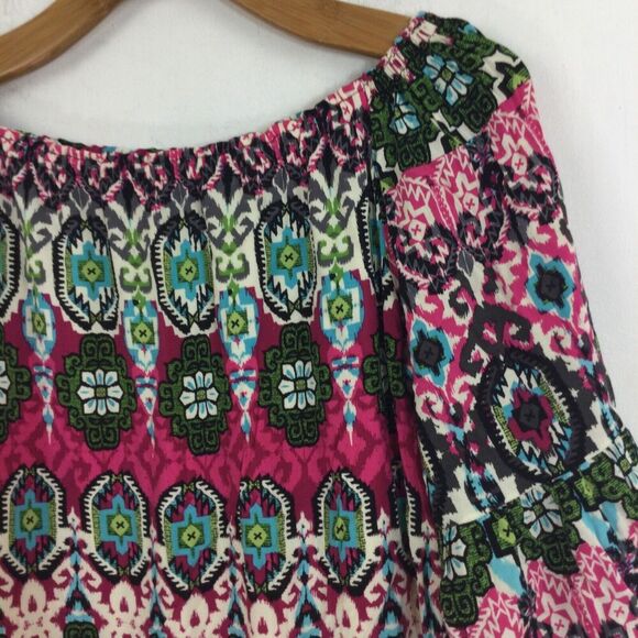 Wrangler Rock 47 Womens Geo Floral Western Off Shoulder Dress Tunic Top Multi M - Picture 2 of 8